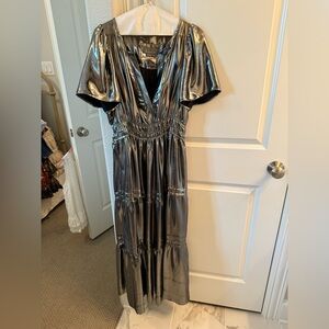 Anthropologie Shimmering Silver Maxi Dress